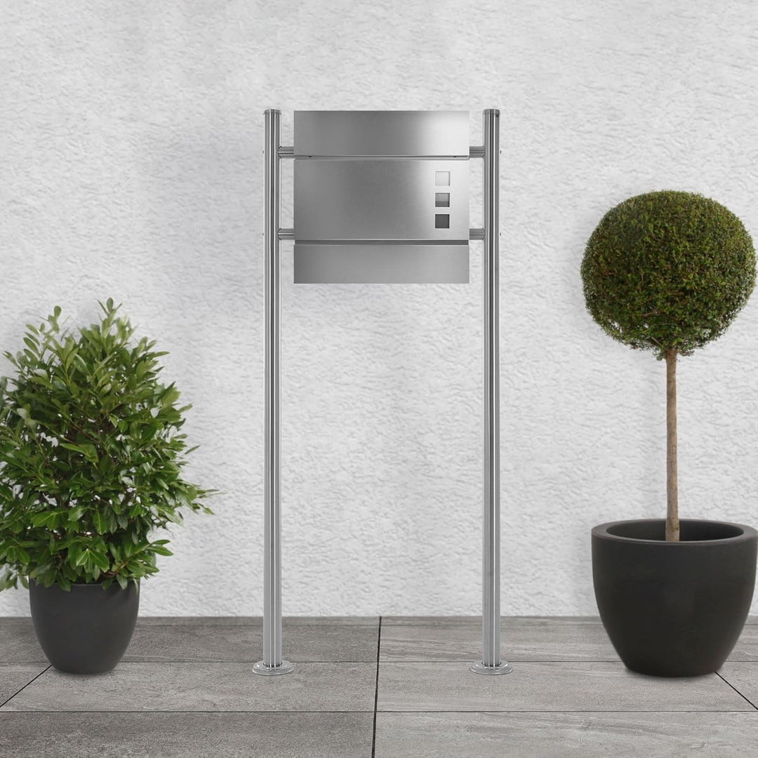 ML-Design Briefkastenständer aus Edelstahl, Silber metallic, Gesamthöhe 120 cm, Rund, Freistehend, B