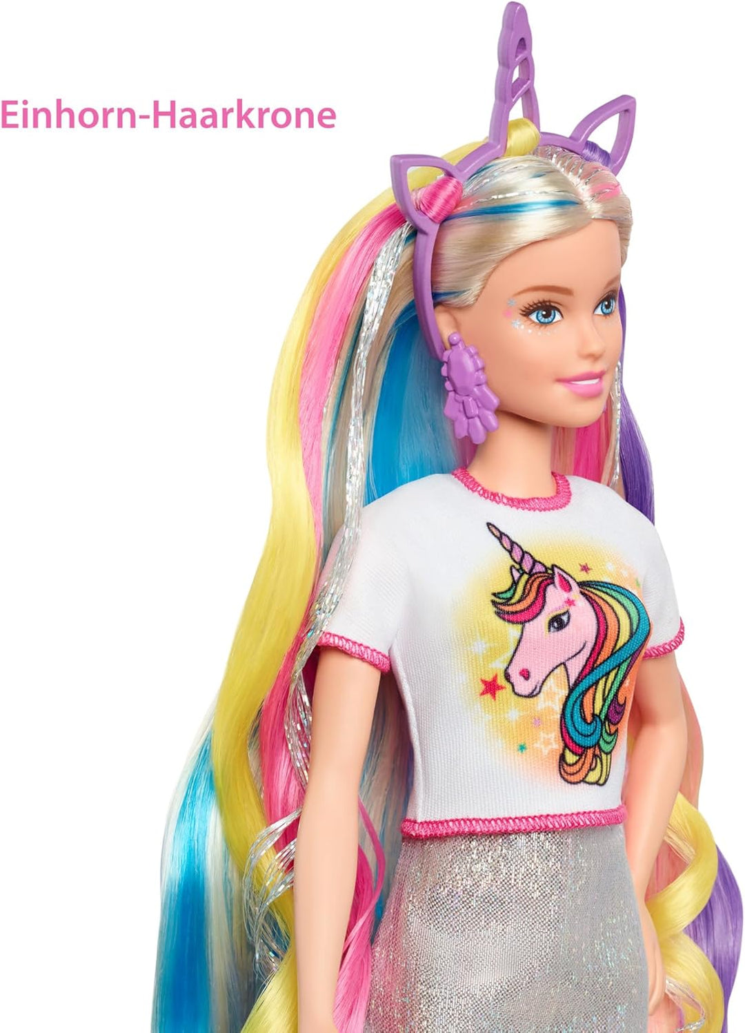Barbie-Puppe, Einhorn-Barbie-Puppe mit Meerjungfrauenhaar und Einhorn-Haarkrönchen, Barbie-Accessoir
