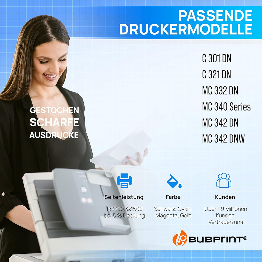4er-Pack Bubprint Kompatibel Toner als Ersatz für Oki C301 C301DN C321 C321DN MC332 MC332DN MC340 MC