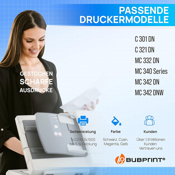 4er-Pack Bubprint Kompatibel Toner als Ersatz für Oki C301 C301DN C321 C321DN MC332 MC332DN MC340 MC