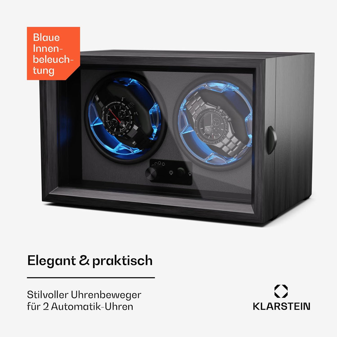 Klarstein Uhrenbeweger für Automatikuhren, Automatik-Uhrenbeweger für 2 Uhren mit Acryl-Tür, Automat