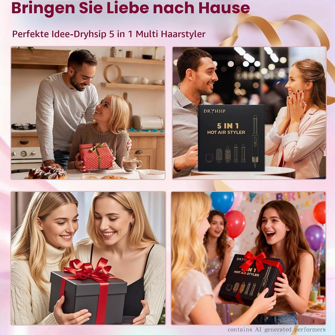 Dryhsip Multistyle 5-in-1 Warmluftbürste,Haartrockner mit abnehmbaren Köpfen &amp; ablesbarem Display (S