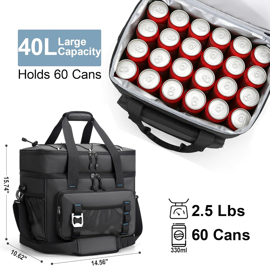 Kühltasche, 40L Grosse Kühlbox Faltbar, Wasserdichte Doppelwand Thermotasche Isolierte Picknicktasch