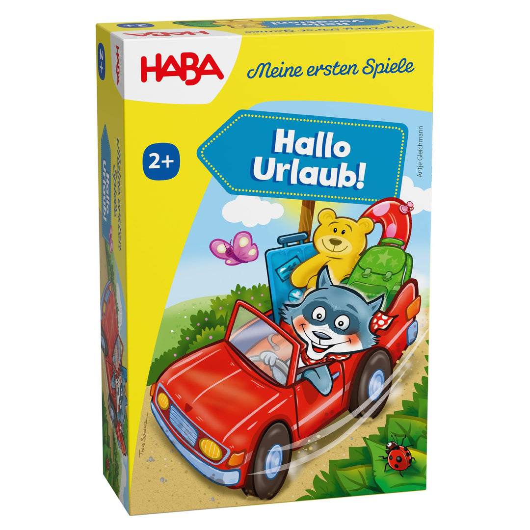 HABA Meine ersten Spiele – Hallo Urlaub! – Würfelspiel für Kinder ab 2 Jahren mit Waschbär & Auto –