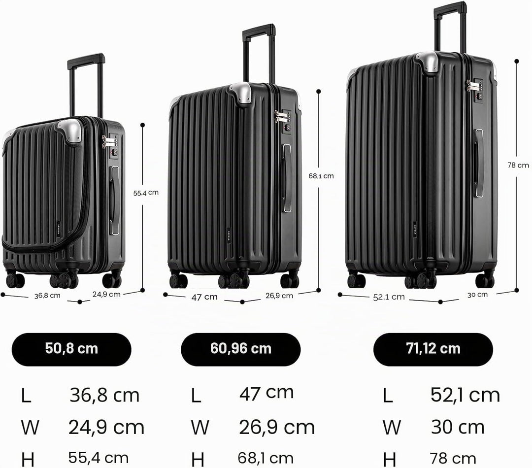 LEVEL8 Koffer Trolleys Handgepäck Hartschalenkoffer Rollkoffer Reisekoffer, TSA Schwarz Set 20/24/28
