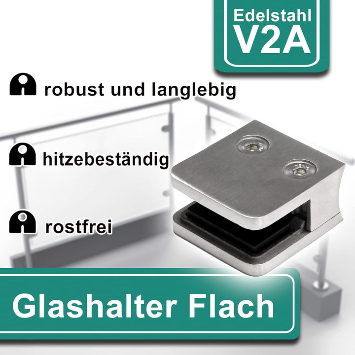 PRIOstahl Glashalter Glasklemmen Abstandhalter Klemmhalter - 4 Stück 45 x 45 x 26 mm für Ø 42,4 mm G