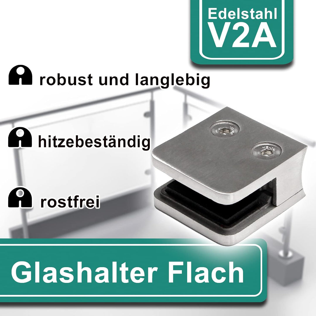 PRIOstahl Glashalter 4 Stück Glasklemmen Set Edelstahl Abstandhalter Klemmhalter V2A 45 X 45 x 26 mm