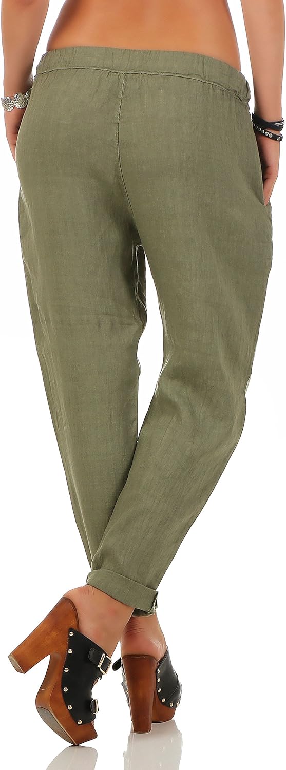 Malito Damen Hose aus Leinen | Stoffhose in Unifarben | Freizeithose für den Strand | Chino - Joggin