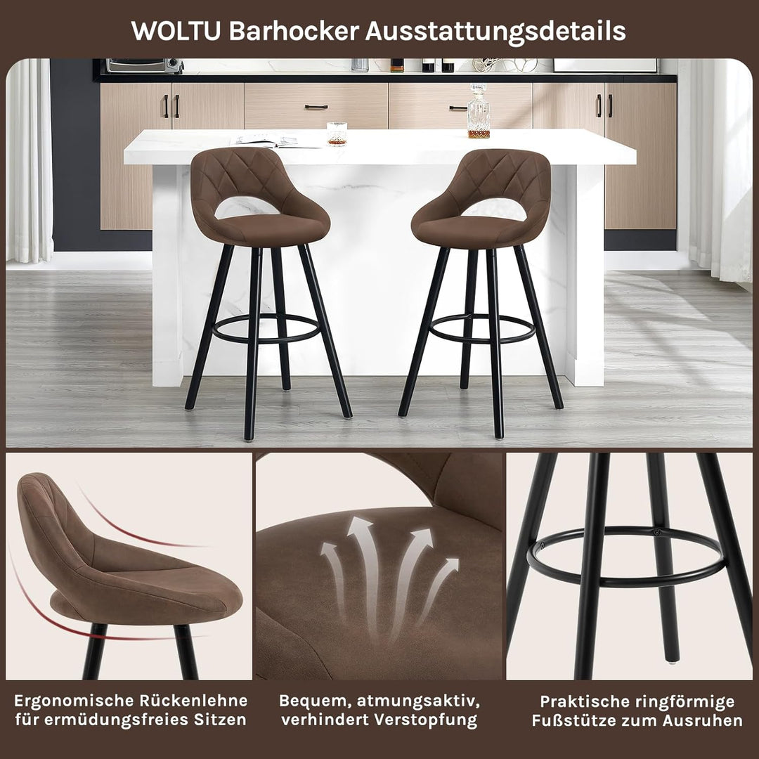 WOLTU Barhocker 2er Set, Barstuhl Küchenhocker Thekenhocker, Hocker mit Rückenlehne Fussstütze, aus