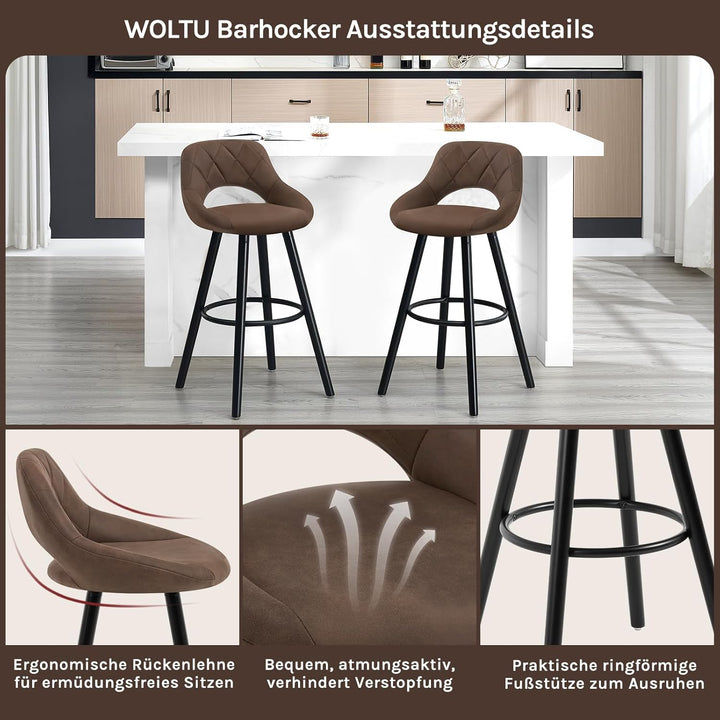 WOLTU Barhocker 2er Set, Barstuhl Küchenhocker Thekenhocker, Hocker mit Rückenlehne Fussstütze, aus