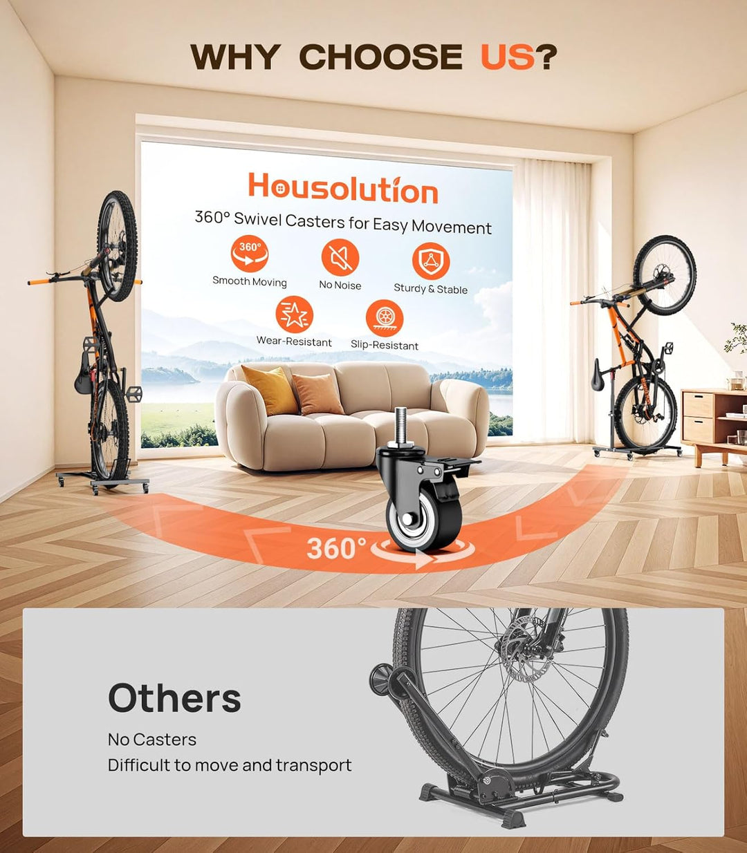 Housolution Vertikaler Fahrradständer mit Rädern, Freistehender Fahrradständer für Räder bis zu 29",