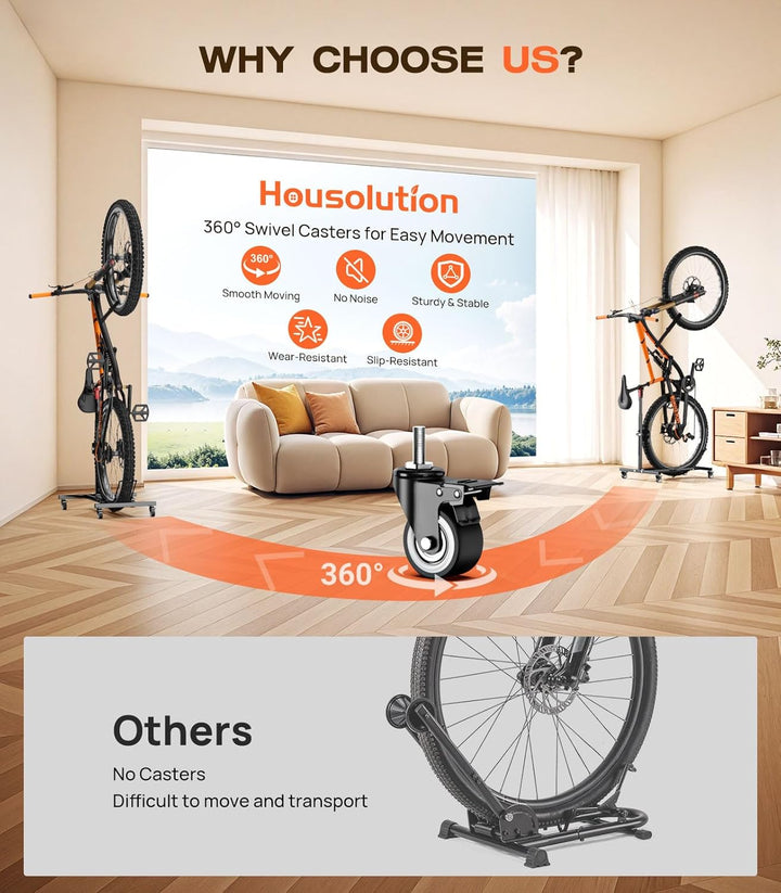 Housolution Vertikaler Fahrradständer mit Rädern, Freistehender Fahrradständer für Räder bis zu 29",