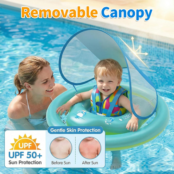 Baby Schwimmring mit Sonnendach Ninonly Sicherer Doppelter Schwimmring Baby mit Sonnendach UPF 50+ D