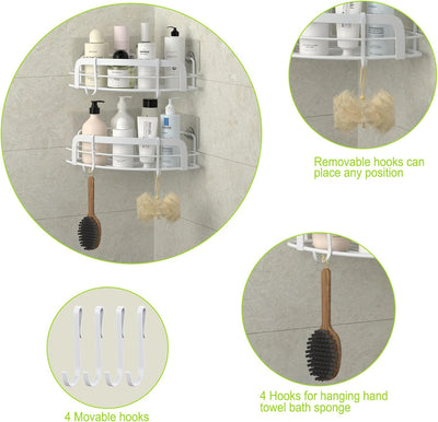 STEUGO Eckdusche mit 4 Haken, selbstklebend, Badezimmer-Duschstange, rostbeständiger SUS304-Edelstah