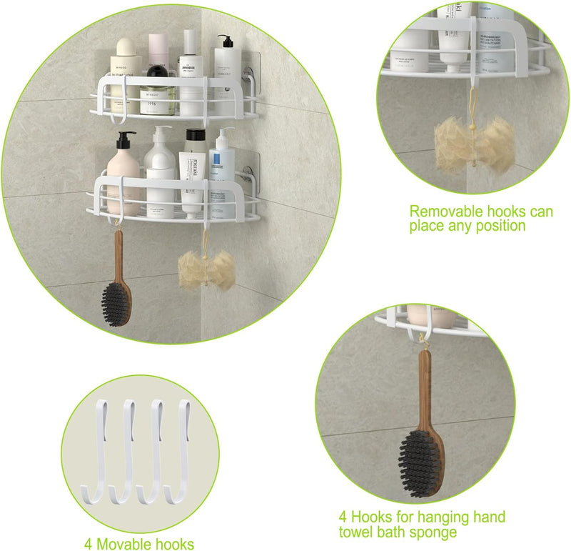 STEUGO Eckdusche mit 4 Haken, selbstklebend, Badezimmer-Duschstange, rostbeständiger SUS304-Edelstah