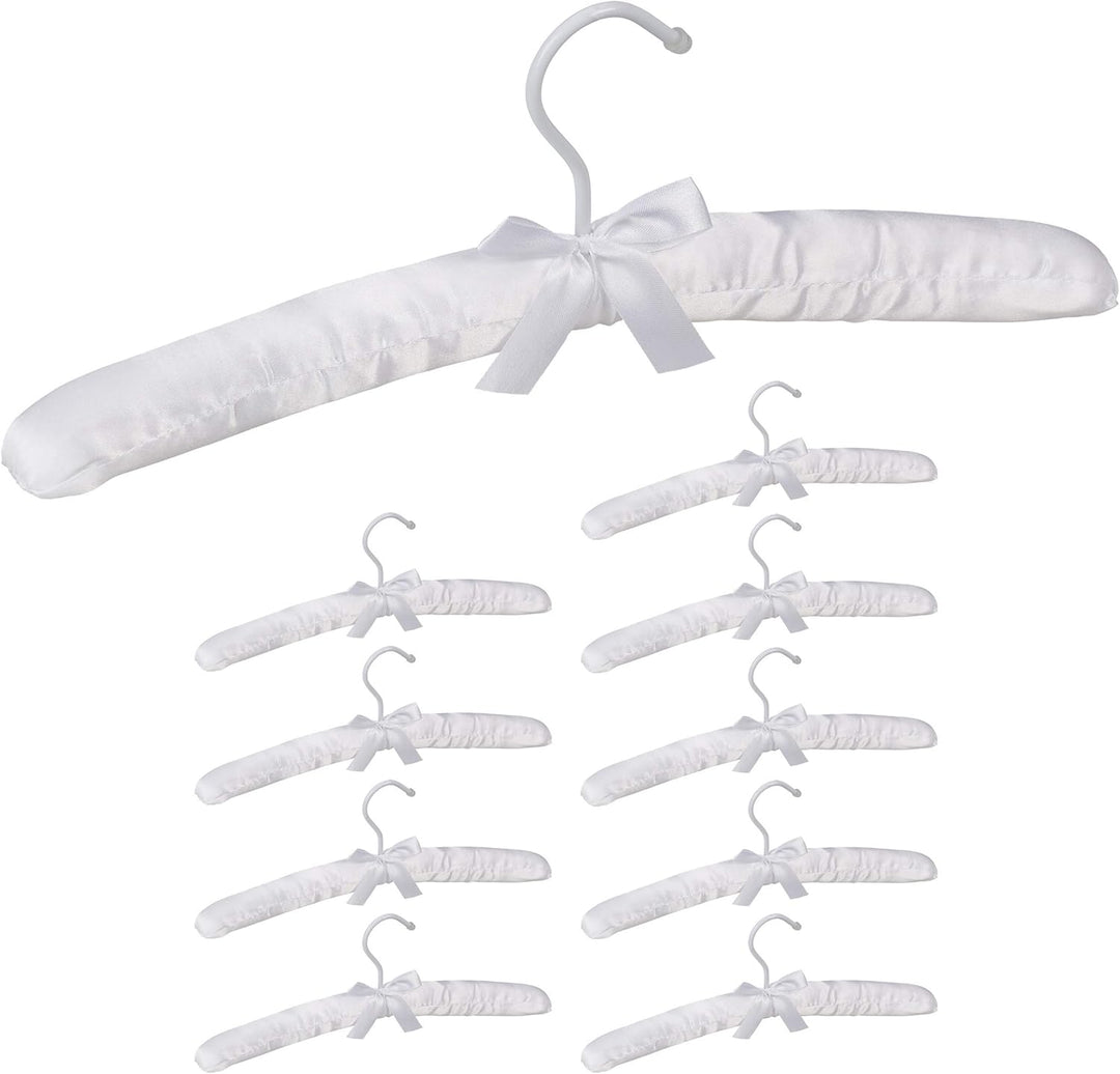 Relaxdays Kleiderbügel Satin, 10er Pack, weich gepolstert, 360° drehbarer Haken, dekorative Schleife