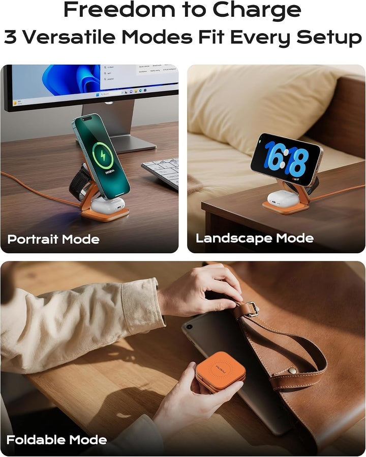KU XIU X40 Turbo Qi2.2 25W 3-in-1 Ladestation für iPhone 17/16/15/14/13/12, 5W für Apple Watch und k