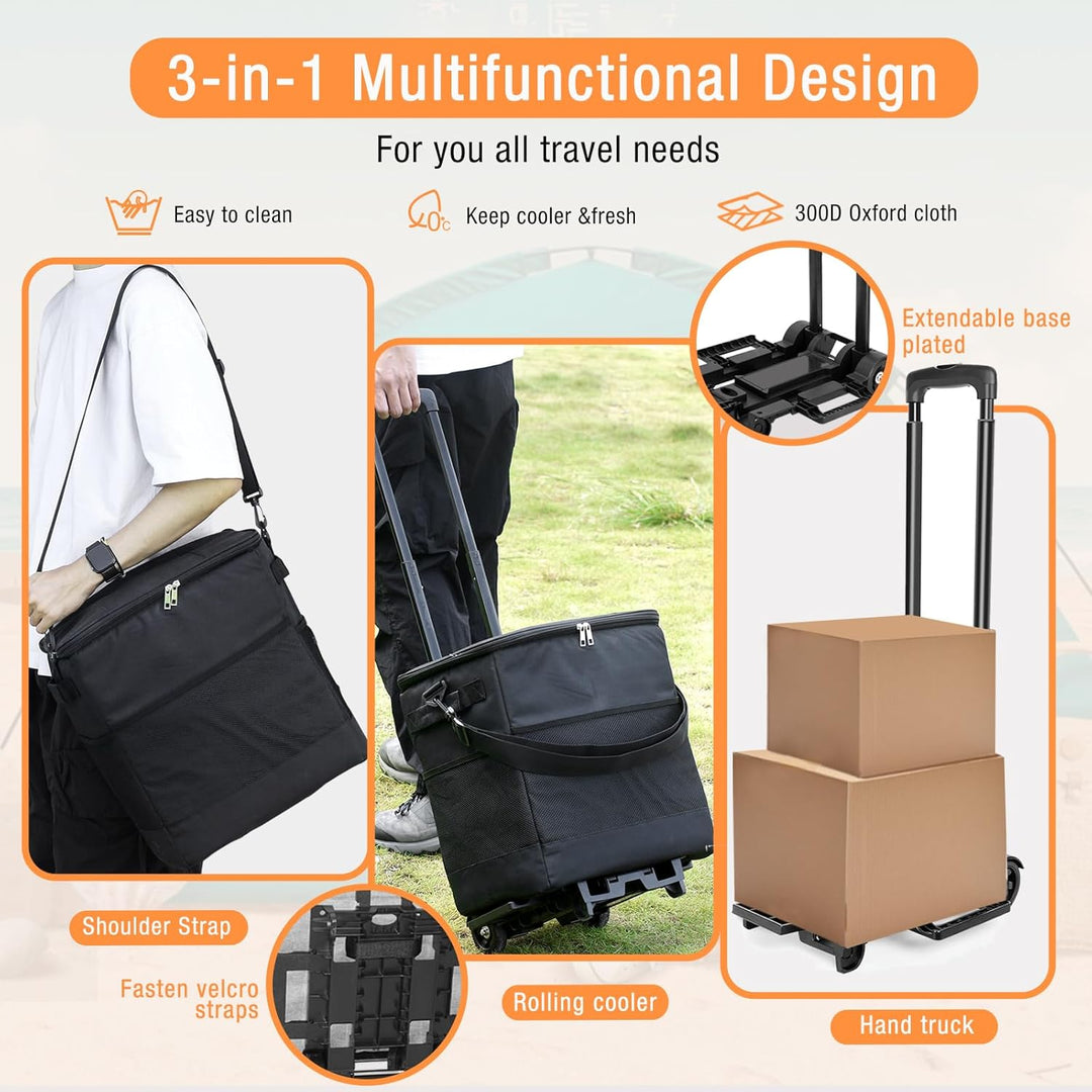ZHJINGYU Kühlbox mit Rollen mit Picknicktasche & Kühltasche gross - 40L Kühlbox Faltbar mit Räder |