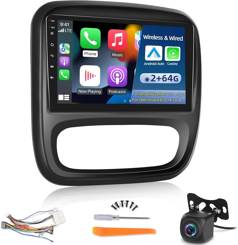 Android Autoradio für Renault Traffic 3 2014-2021 und Opel Vivaro B 2014-2018, kabelloses Apple Carp