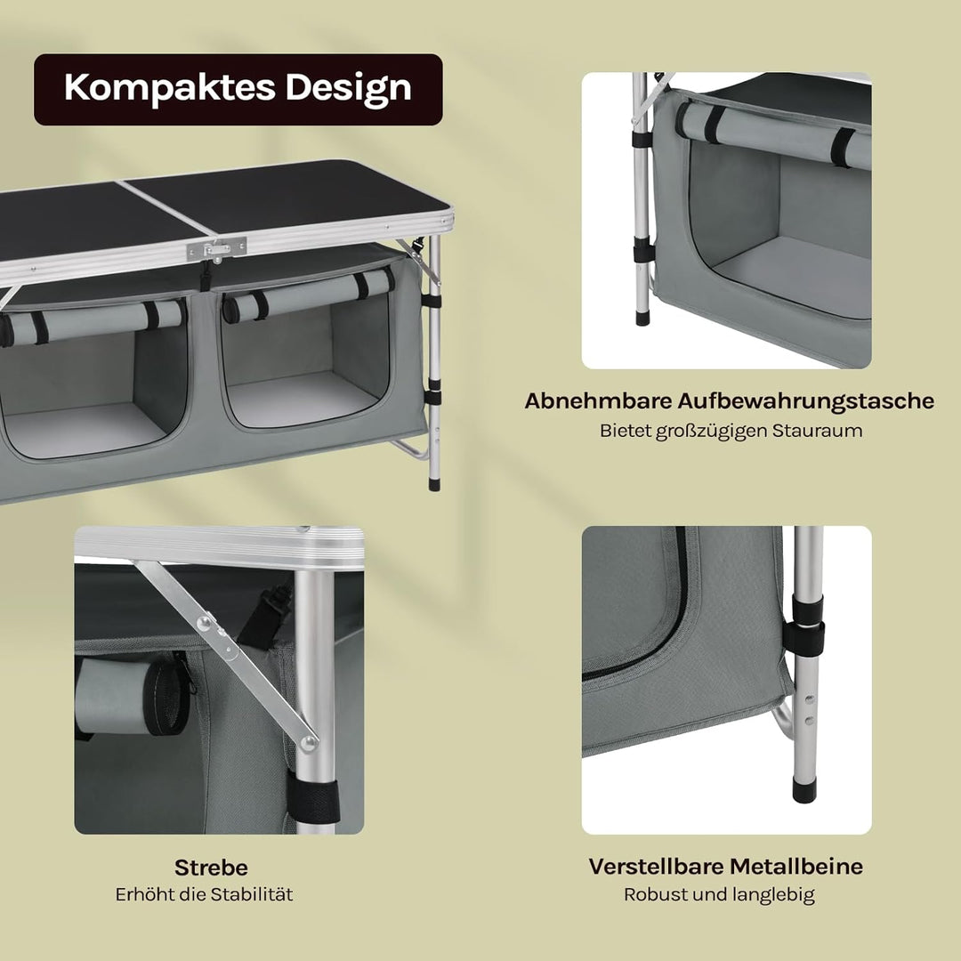 WOLTU faltbar Campingschrank Alu Campingtisch Höhenverstellbar mit Stauraum, Outdoor Campingmöbel Kl