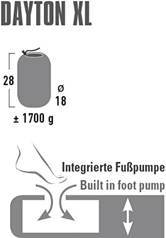 High Peak Matte Dayton XL, aufblasbare Leichtgewicht-Luftmatratze, integrierte Fusspumpe, Isomatte,