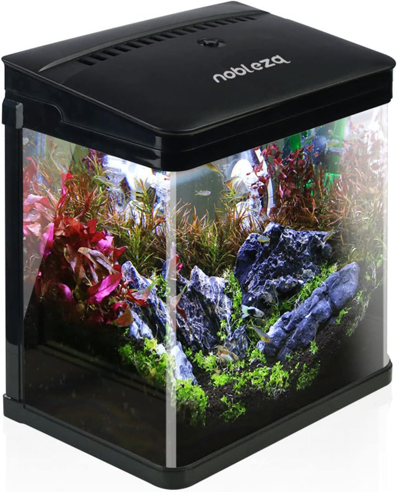 Nobleza - Nano-Fischtank-Aquarium mit LED-Leuchten & Filtersystem, tropischeAquarien, 7 Liter, Schwa
