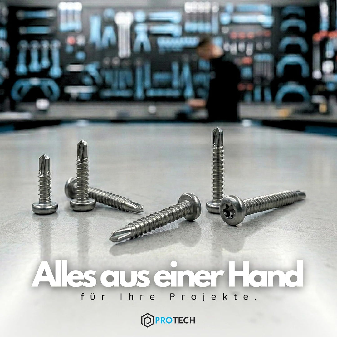PROTECH 200 Stück Bohrschrauben Form M TORX 4,8x25 DIN 7504 Edelstahl A2 V2A Rostfrei Blechschrauben