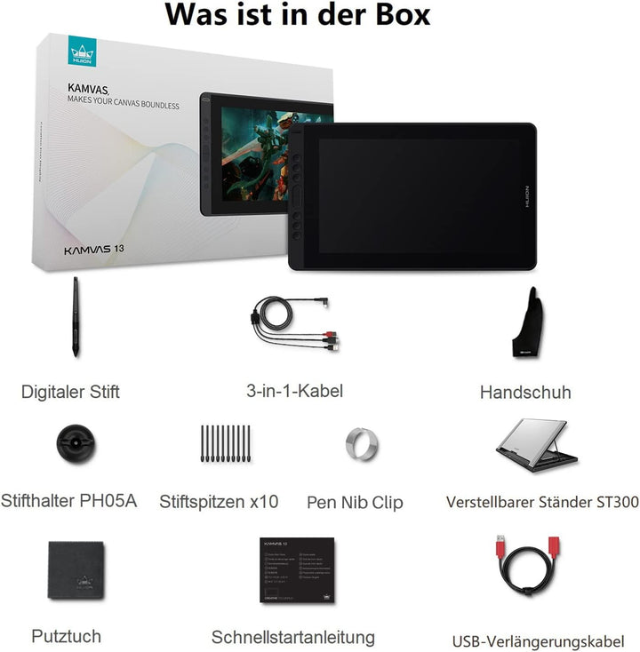 HUION Kamvas 13 Grafiktablett mit Display, 13,3 Zoll Volllaminatbildschirm Pen Display, 8 programmie
