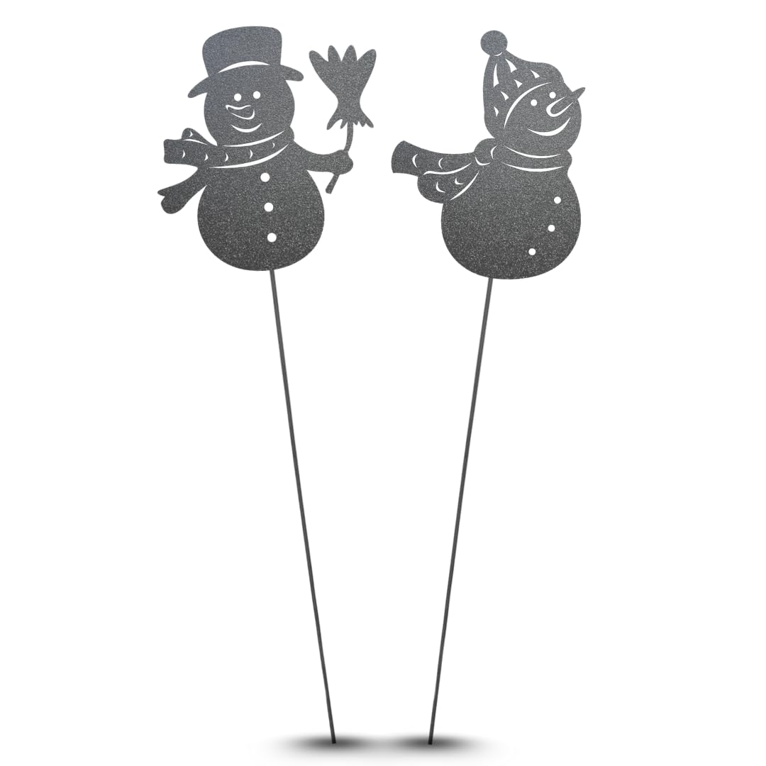 Terma Stahldesign Schneemann Set 105 cm Grau Gartenstecker Metall XXL Winterdeko grau pulverbeschich