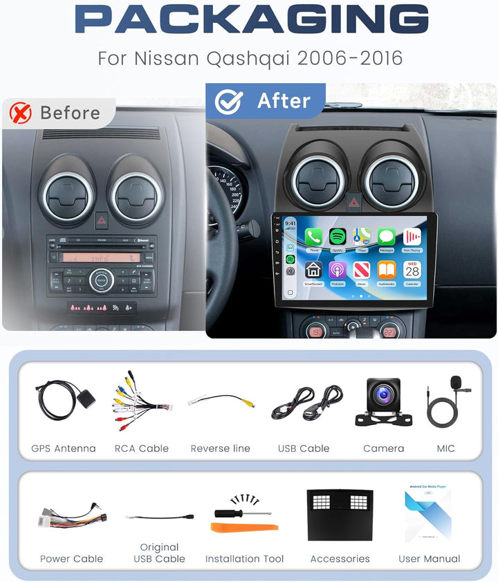 8 Core 6G+128G Rimoody Android Autoradio für Nissan Qashqai J10 2006-2016 Carplay Wireless 9" Radio
