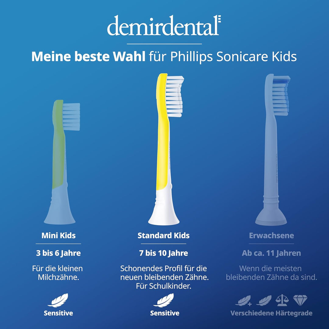 demirdental Kinder Ersatzbürsten passend für Philips Sonicare Kids, Bürstenköpfe ab 7 Jahre, entspri
