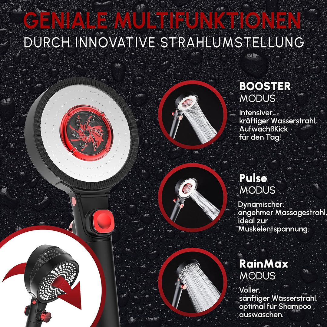 senstil® Double-Face Max Duschkopf mit Duschschlauch 1.6m | bis zu 60% wassersparende Handbrause | 3