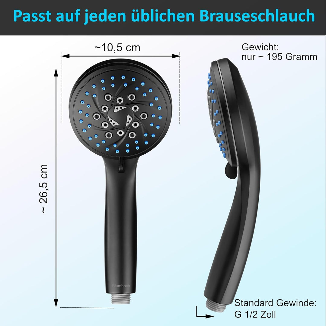 Duschkopf schwarz Energy Rain mit 9 Strahlarten, Shower Head, Duschbrause, Handbrause Dusche Brausek