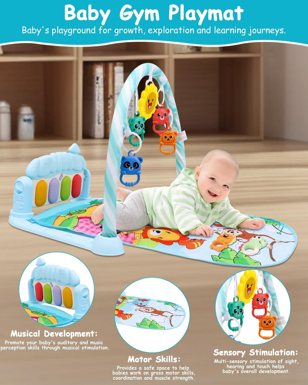 Baby Spielbogen Spieldecke,pieldecke Baby-Spielmatte mit Klavier,Spielmatte mit Spielbogen abnehmbar