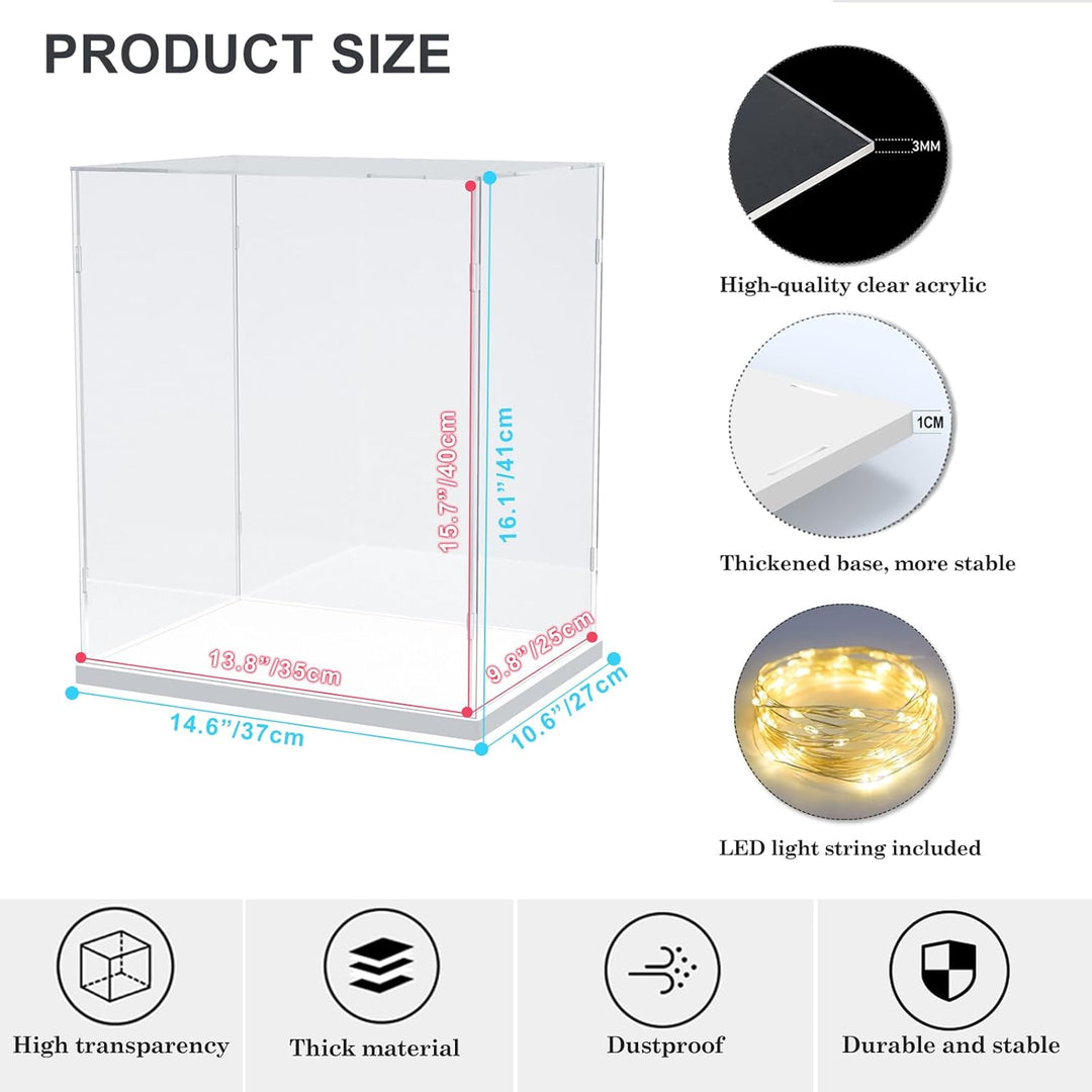 Nynelly Vitrine für Sammler, Vitrine aus Acryl für Figuren, transparente Acrylbox mit weisser Basis,