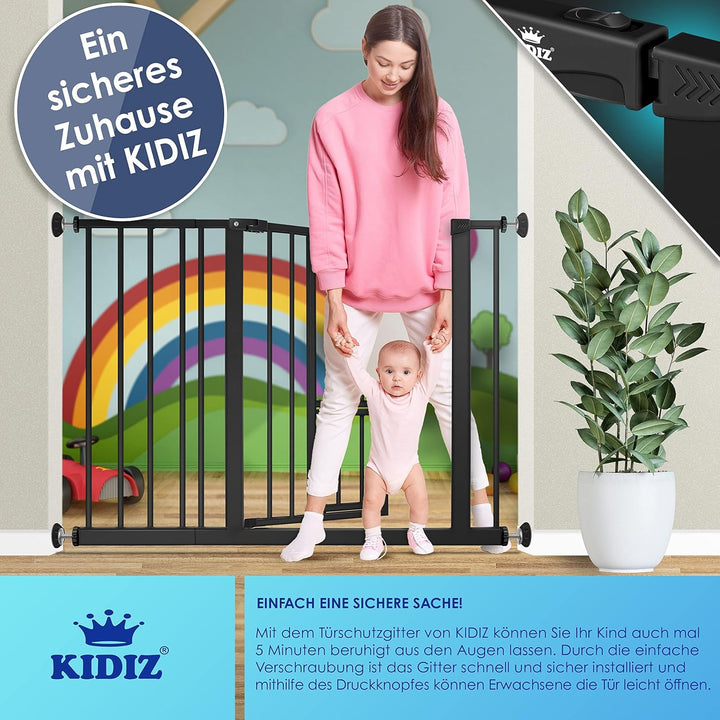 KIDIZ® Türschutzgitter Absperrgitter Treppengitter Kindergitter | mit Türe für Hunde und Katzen, Hau