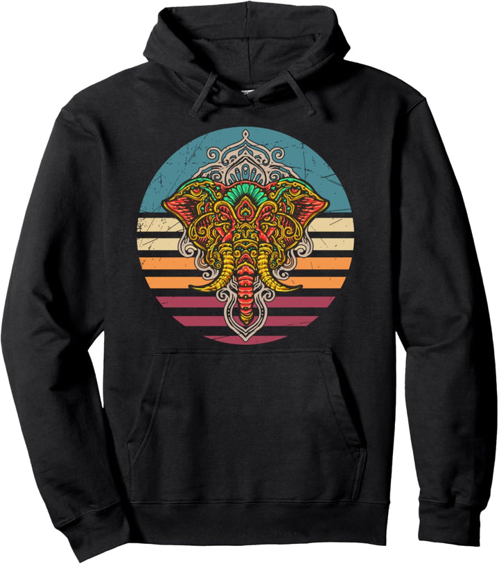 Retro Afrika Safari Zoo Tier Vintage Mandala Elefant Pullover Hoodie