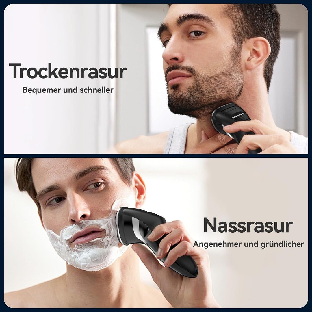 MAX-T Rasierer Herren Elektrisch Nass und Trocken, 3D ProSkin IPX7 Wasserdicht Elektrorasierer mit P