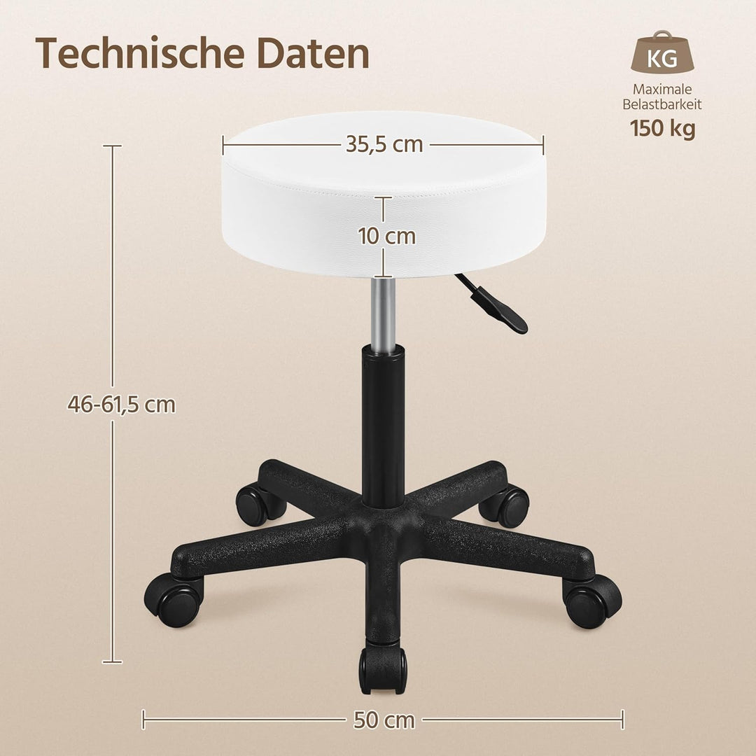 Yaheetech Rollhocker höhenverstellbar,Arbeitshocker Bürohocker 360° drehbar mit Rollen,Hocker Drehho