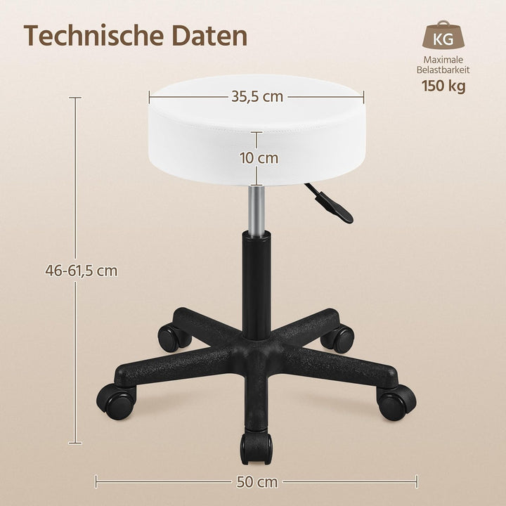 Yaheetech Rollhocker höhenverstellbar,Arbeitshocker Bürohocker 360° drehbar mit Rollen,Hocker Drehho