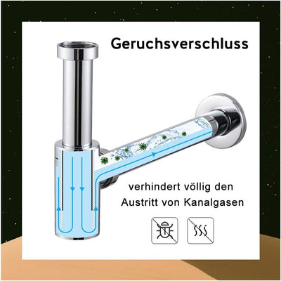 Wasserrhythm Universal Siphon mit Ablaufgarnitur für Waschbecken und Waschschalen mit Überlauf, Chro