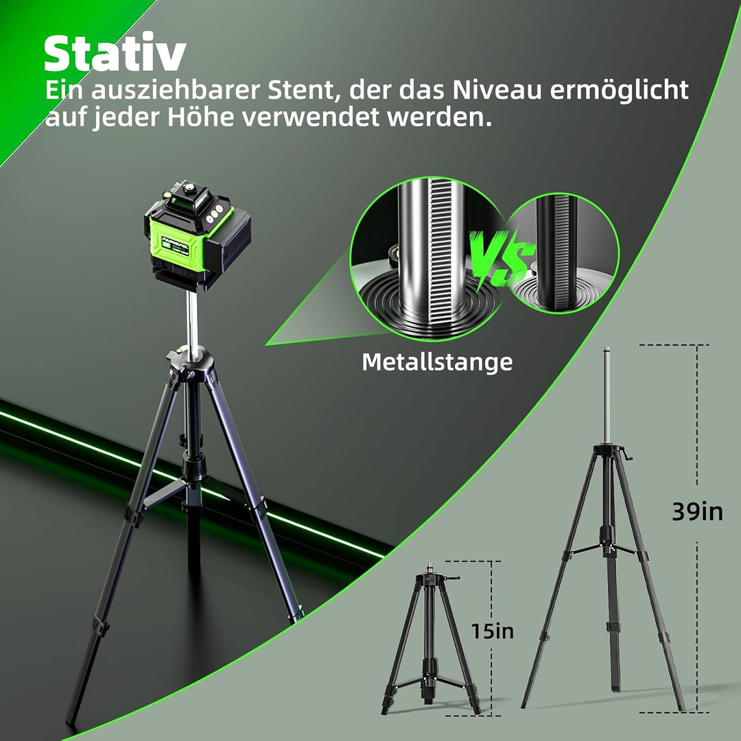 Kreuzlinienlaser Grün 4D 16 Linien Nivellierlaser mit Stativ, 4 * 360° Laser wasserwaage, linienlase