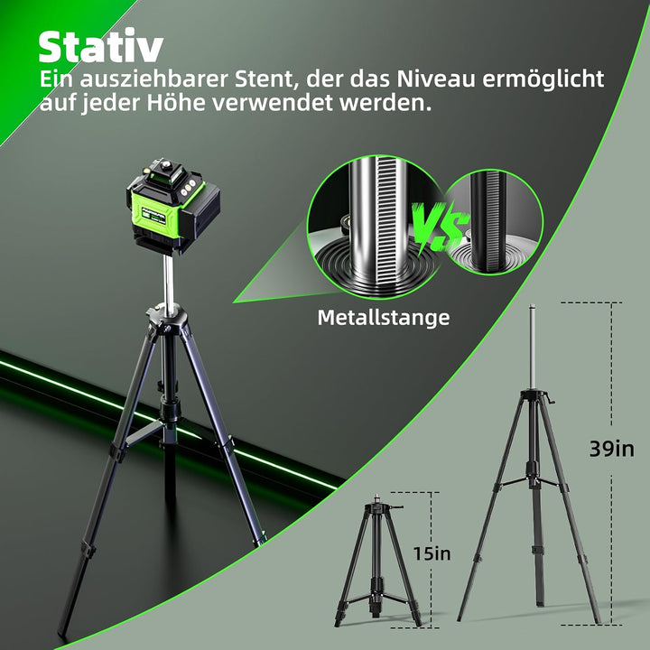 Kreuzlinienlaser Grün 4D 16 Linien Nivellierlaser mit Stativ, 4 * 360° Laser wasserwaage, linienlase