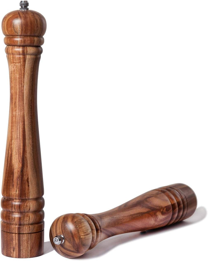 DeroTeno Salz- und Pfeffermühle Set, Gewürzmühlen 2er-Set, Salz und Pfeffer Mühle aus Akazienholz mi