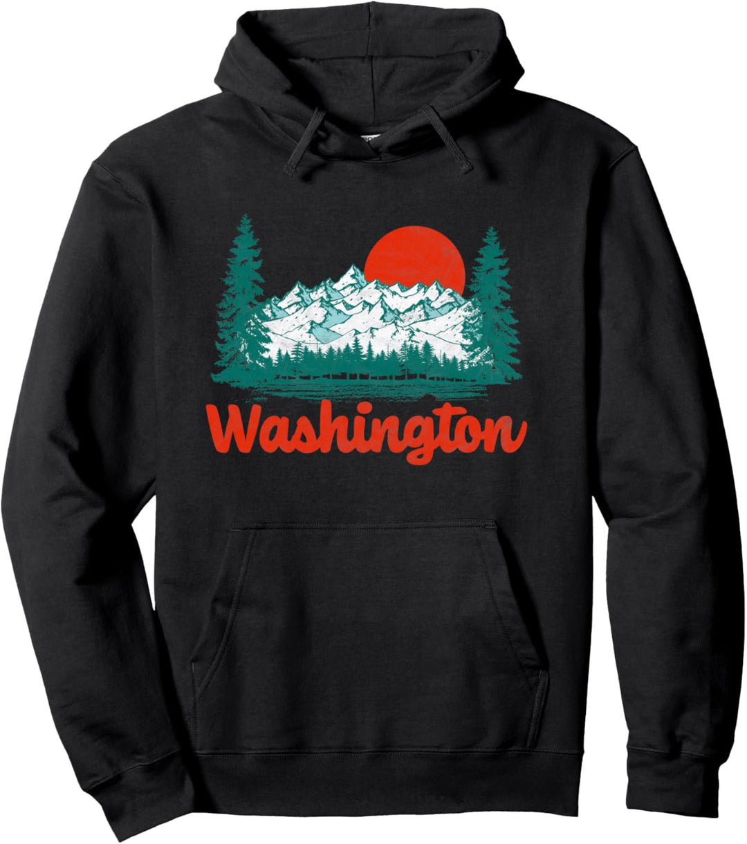 Retro Washington Vintage 80s State Pride Graphic Pullover Hoodie