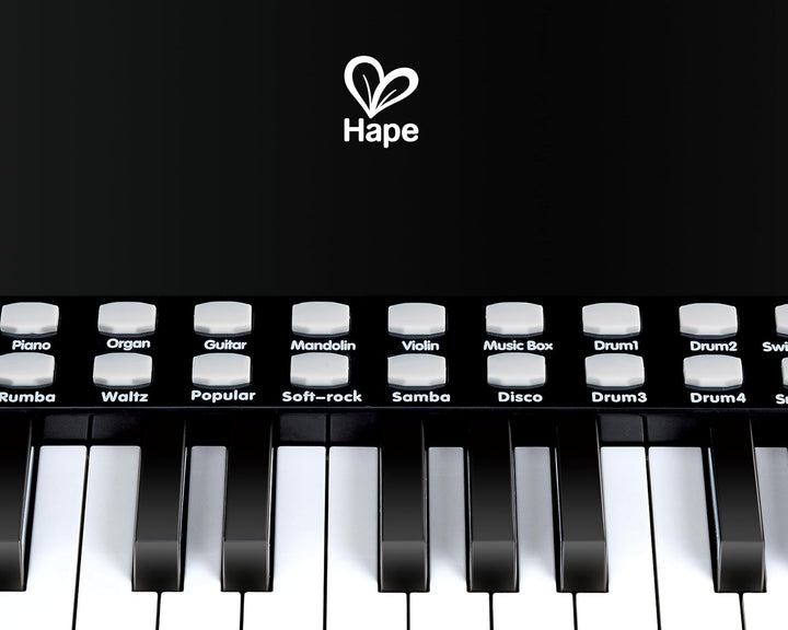 Hape Leuchttasten-Piano mit Hocker und Notenhalter, Musikspielzeug aus Holz, ab 3 Jahren, Schwarz