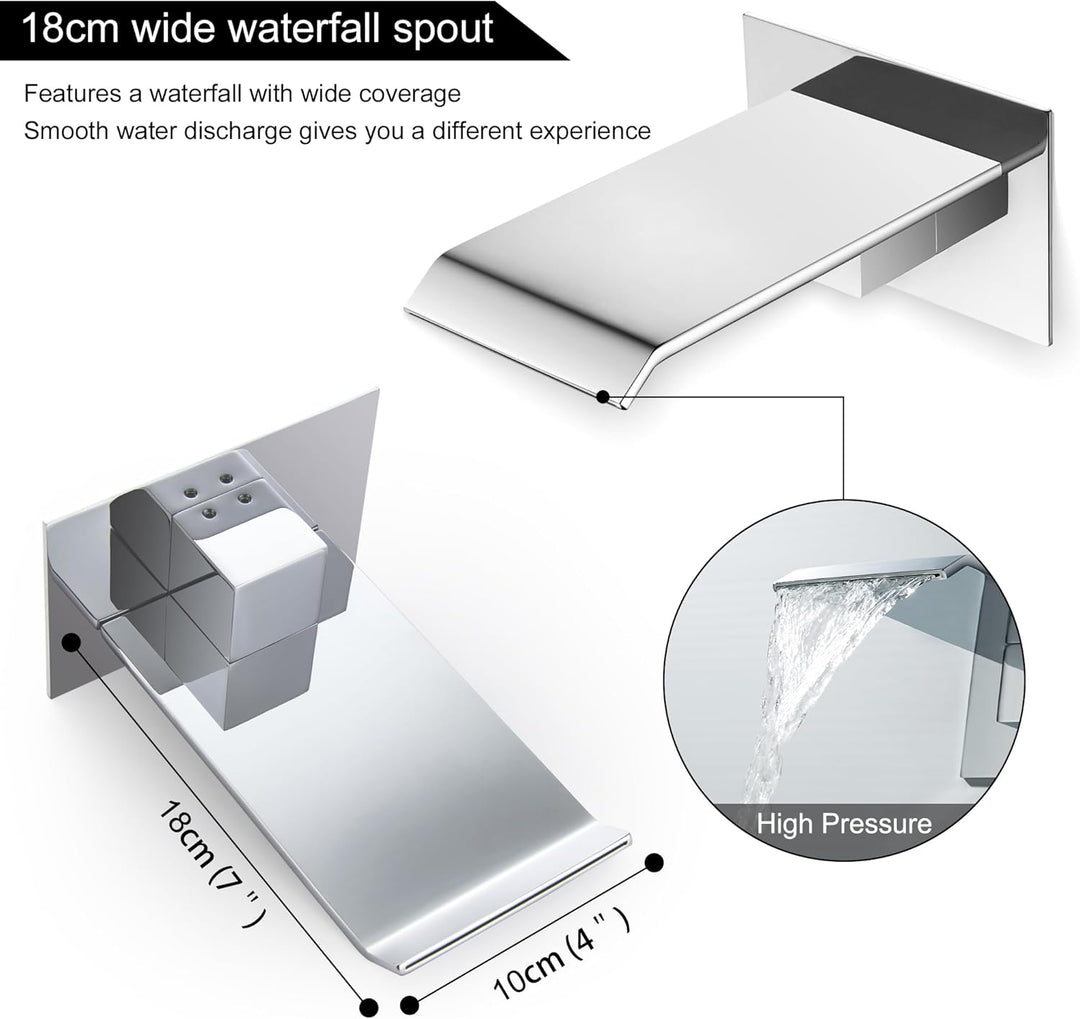 BAITUJIE Unterputz Waschtischarmatur Chrom Armatur Wasserhahn Wasserfall 2 Loch Waschtischarmatur Wa