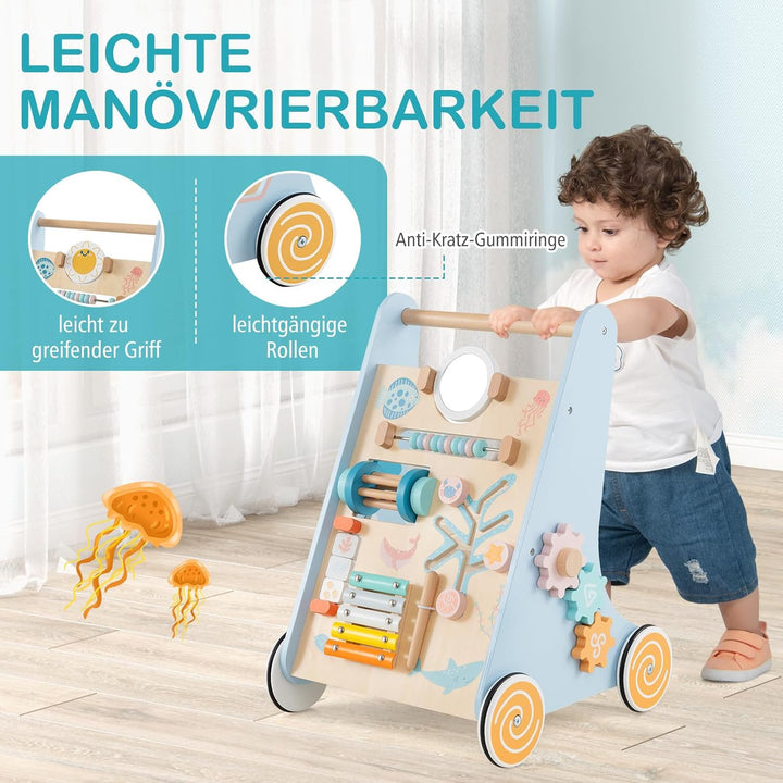 COSTWAY Lauflernwagen Holz, Baby Lauflernhilfe zum Schieben und Ziehen, Montessori Laufspielzeug mit