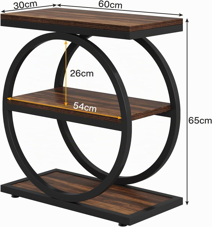 Tribesigns 3-Tier Beistelltisch Schmaler Holz, Couchtisch Sofatisch mit Schwarzem Metallrahmen, Indu