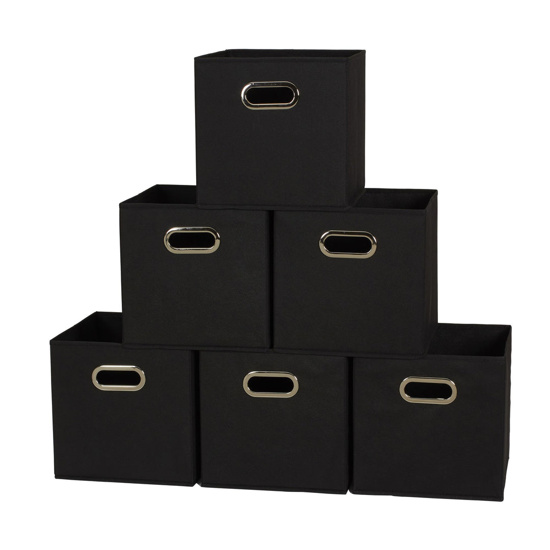 Haushalt Essentials 6 Stück Gewebe-Aufbewahrung Cube Mülleimer-Set mit Griffen, Marineblau schwarz,